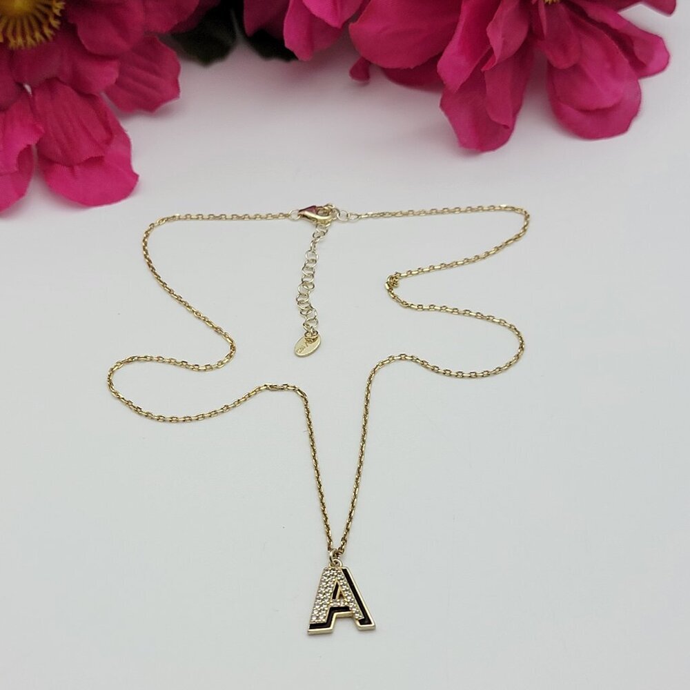 Alwand Vahan AV 925 Gold Over Sterling Silver Diamond INITIAL LETTER A Necklace